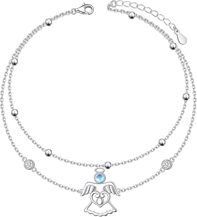 Anklets for Women 925 Sterling Silver Charm Layered Simulated Opal/Moonstone/Daisy/Infinity Summer Beach Ankle Bracelet Foot Chain Jewelry Birthday Valentine's Day Mother's Day Gift