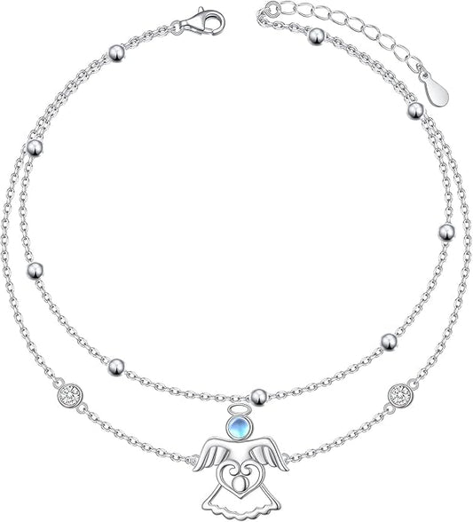 Anklets for Women 925 Sterling Silver Charm Layered Simulated Opal/Moonstone/Daisy/Infinity Summer Beach Ankle Bracelet Foot Chain Jewelry Birthday Valentine's Day Mother's Day Gift