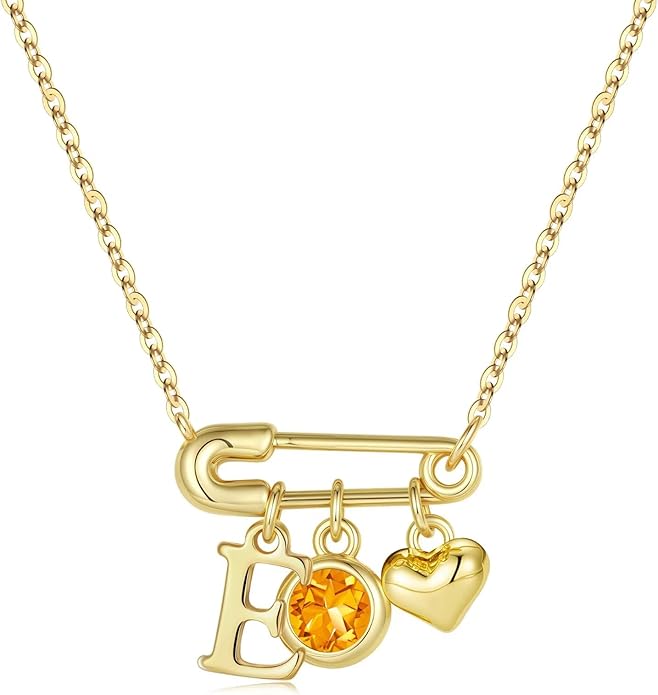 MONOOC Christmas Gifts for Women Girls - 14K-Gold-Plated Dainty Paperclip Heart Initial Necklace Birthstone Necklace Jewelry Birthday Gifts for Women Her Mom Friend Wife Sister