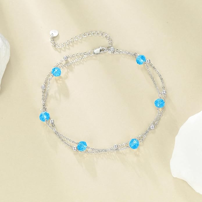 CRMAD Pearl/Moonstone/Larimar/Turquoise/Opal/Black Onyx Bracelet Anklet for Women Sterling Silver Beach Jewelry Gift for Women