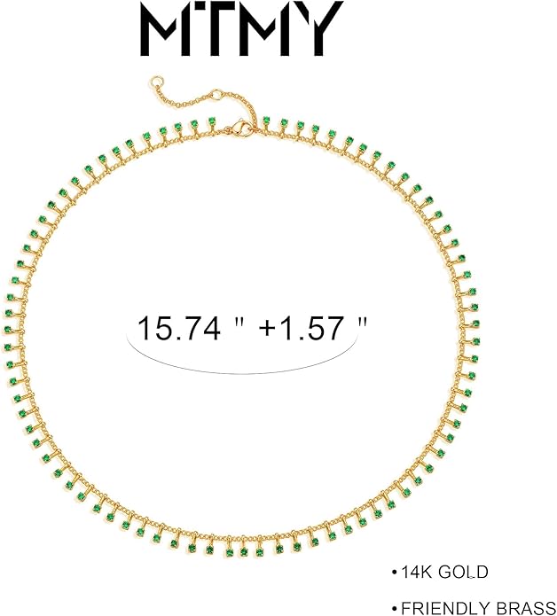 MTMY Beaded Necklaces for Women 14K Gold Plated Dainty Colorful Green/Rose Beaded Pearl Choker Necklace Delicate Boho Choker Necklace Jewelry Gift