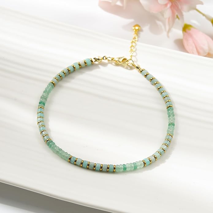 XIJIN Natural Stone Beaded Anklets for Women Handmade Beach Boho Turquoise Beads Ankle Bracelet Jewelry Gift for Her