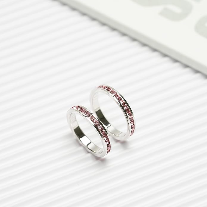 Muses Art Design Birthstone Eternity Band Ring (Channel Set/Full Round), Stackable Fashion Ring with Crystal Birthstone