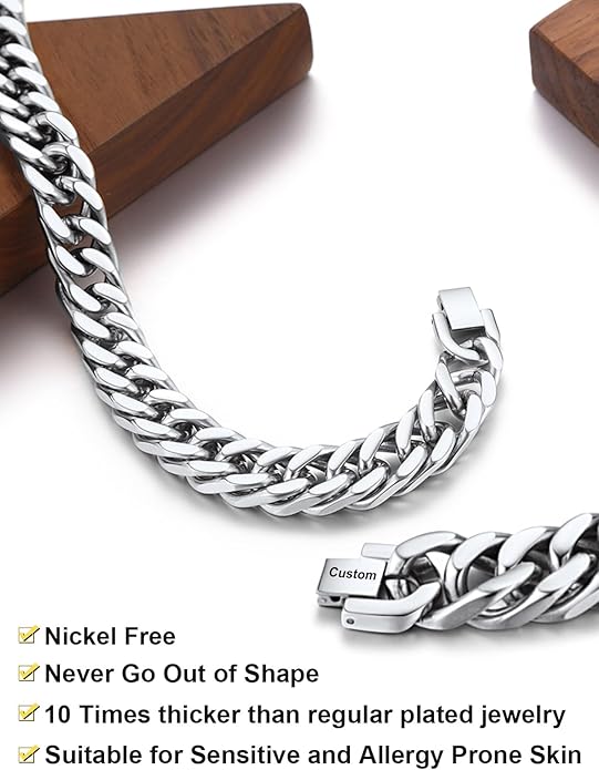 ChainsHouse Stainless Steel Cuban Link Bracelet, 8mm/12mm/17mm Width, 7.5"/8.3"/9", 18K Gold Plated Chain Wrist Bracelets for Men Women, Send Gift Box