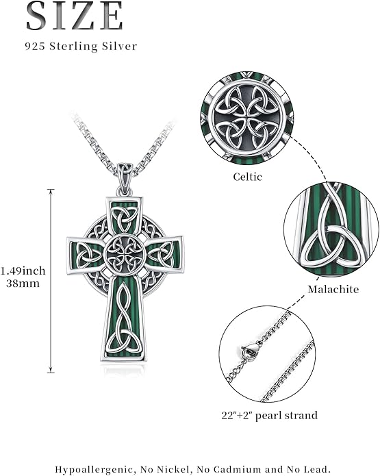 Midir&Etain Celtic Cross Necklace 925 Sterling Silver Cross Pendant Necklace Celtic Viking Irish Jewelry Religious Protective Gift for Men Women