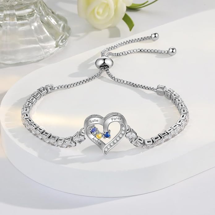 Personalized Name Birthstone Bracelet for Women, Mothers Bracelet with Birthstones, Mothers Day, Christmas, Birthday Gift for Mom Grandma Wife