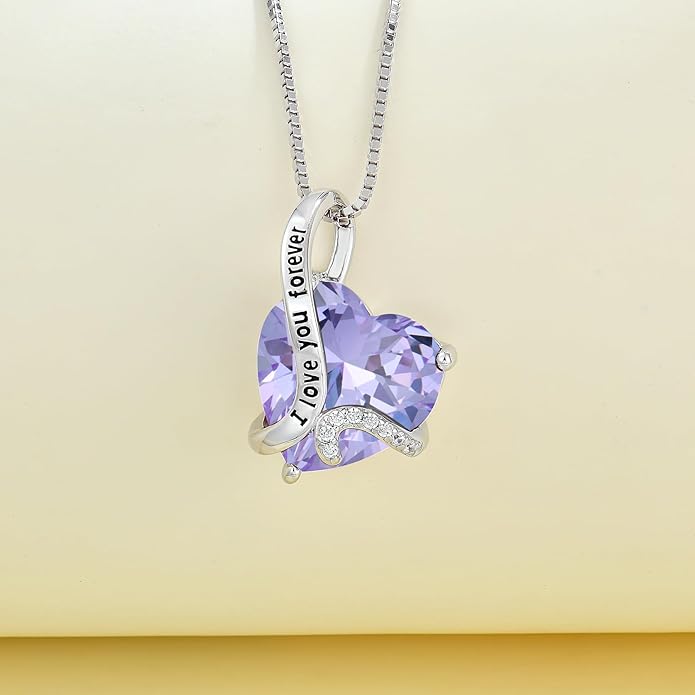 Women Heart Necklace 925 Sterling Silver I Love You Forever Pendant Necklace with Cubic Zirconia Jewelry