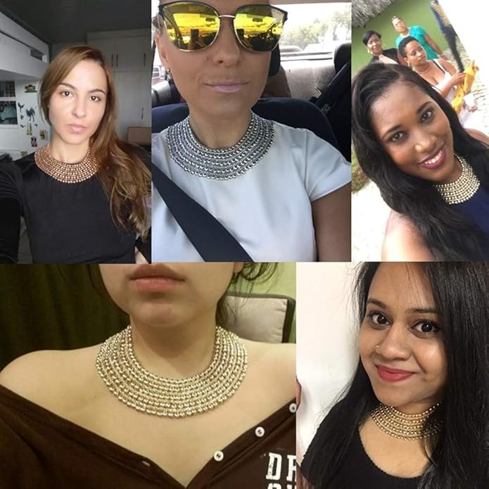 Women Statement Necklace Metal Beaded Chunky Necklace Collar Fashion Party Jewelry