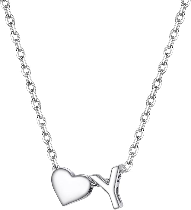 PROSILVER Initial Heart Necklace for Women, 925 Sterling Silver Tiny Heart Letter Necklace Siver, Gold Necklace, Come with Box