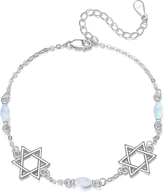 CRMAD Cross/Heart/Infinity/Star of David Bracelet for Women Sterling Silver Opal/Malachite/Moonstone Bracelet Cross Jewelry Gift for Women