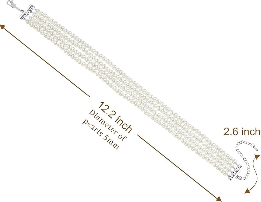 BABEYOND Round Imitation Pearl Choker Necklace Multi Strands Choker 20s Flapper Necklace Accessories for Gatsby Themed Party