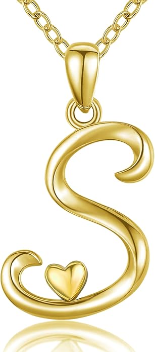 CELESTIA 925 Sterling Silver Initial Necklaces 26 Letter with Rose Gold Heart - 18 Inch Chain