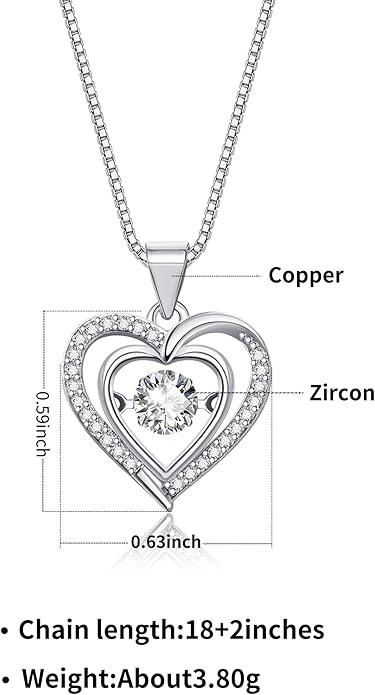 Heart Pendant Necklaces for Women 14K Rose Gold Plated with Birthstone Zirconia,Christmas Birthday Anniversary Jewelry Gift for Women Wife Her 18+2 inch