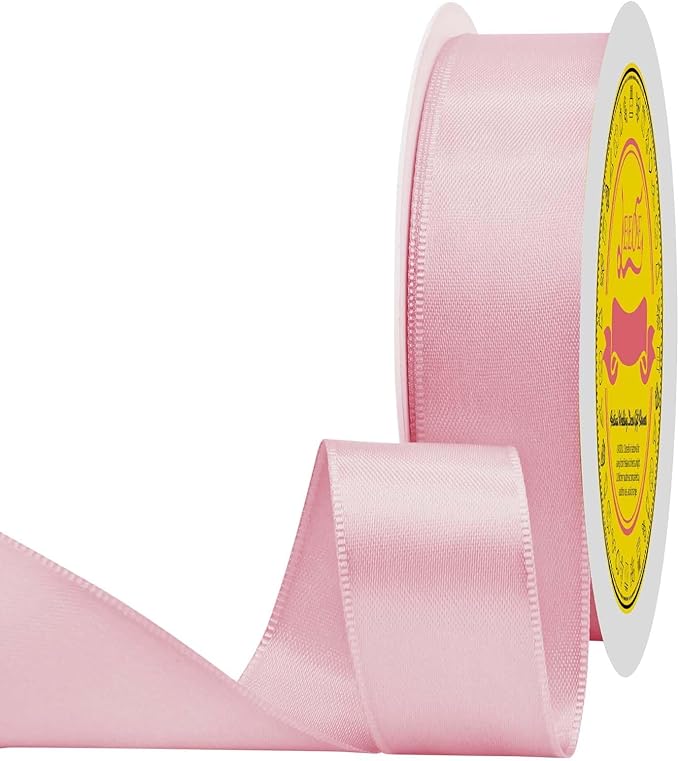 LEEQE Pearl Pink Double Face Satin Ribbon 1 inch X 50 Yards Spool Bright Colors Very Suitable for Weddings Gift Package Wrapping Dancer Wand Sewing Party Hair Bow Invitation Decorations and More