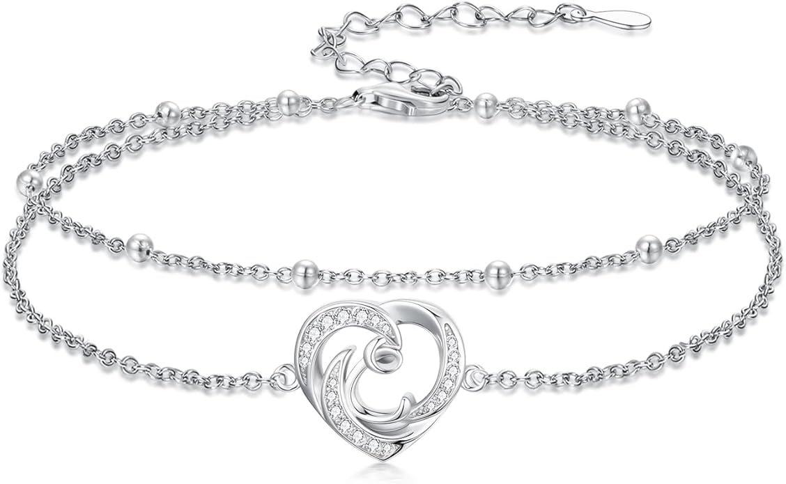 Dorunmo Initial Anklet 925 Sterling Silver Letter A-Z Layered Heart Anklet Beach Jewelry Birthday Gifts for Women