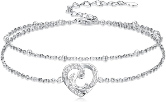Dorunmo Initial Anklet 925 Sterling Silver Letter A-Z Layered Heart Anklet Beach Jewelry Birthday Gifts for Women