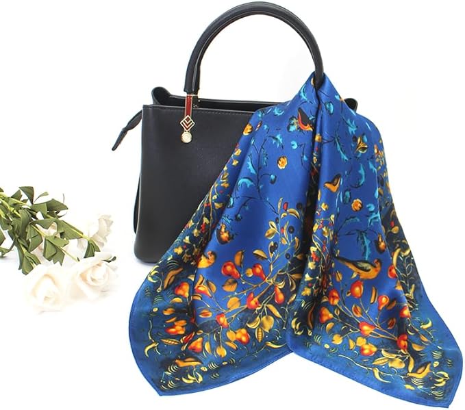 ANDANTINO 100% Mulberry Silk Scarf -21” Lightweight Square Neckerchief – Breathable Digital Printed Scarves with Gift Packed