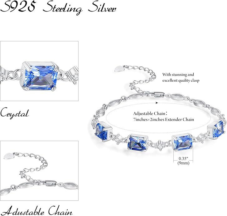PRAYMOS Birthstone Bracelets for Women Mom Mother's Grandma Sterling Silver Women's Bracelets Birthstone Jewelry Gifts