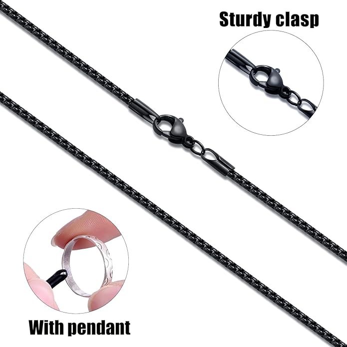 Fiusem Box Chain for Men, Silver Tone/14K Gold Plated/Black Stainless Steel Necklace for Men and Women, Width 2/2.5/3/4/5mm, Length 18-28 Inches