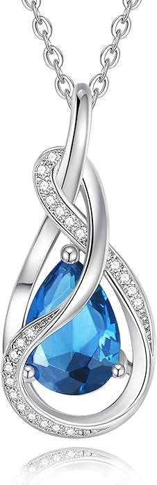 FANCIME TimelessTie Birthstone Necklace for Women White Gold Plated Sterling Silver Ribbon Design Jewelry Knot Pendant Fine Jewelry Gemstone Birthday Graduation Anniversary Christmas Gifts for Women Wife Mother Her