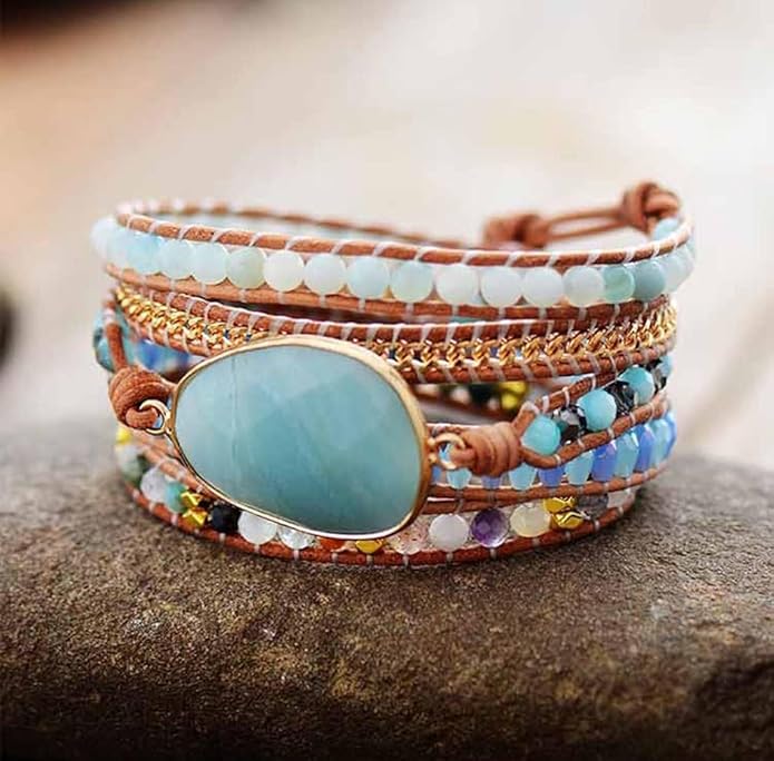 ZOSOJONA Boho Handmade Natural Stone Wrap Bracelets Turquoises Crystal Beads Bracelet Jewelry