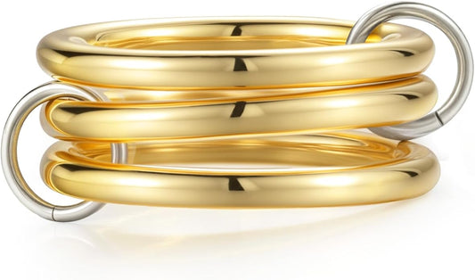 Emibele 14K Gold Plated Stackable Rings for Women, Interlocking Non Tarnish Gold Rings, Silver Dainty Cubic Zirconia Bands, Two-Toned Mixed Metal Stacking Band, Trendy Jewelry Gifts for Women