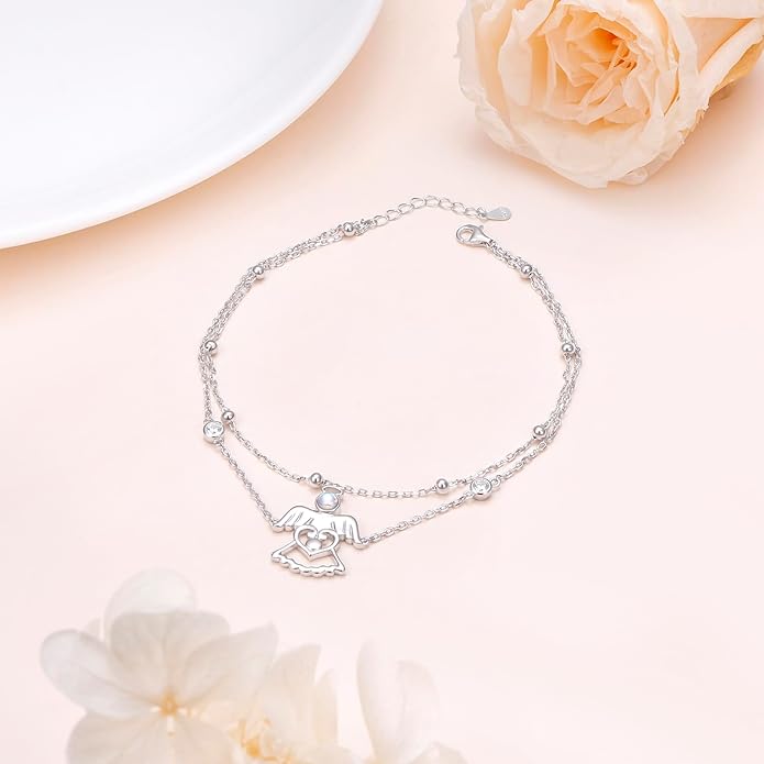 Anklets for Women 925 Sterling Silver Charm Layered Simulated Opal/Moonstone/Daisy/Infinity Summer Beach Ankle Bracelet Foot Chain Jewelry Birthday Valentine's Day Mother's Day Gift