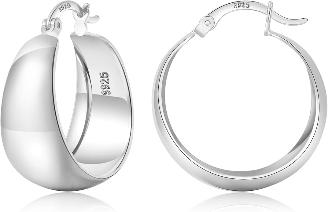 EXGOX Gold Hoop Earrings for Women Sterling Silver Post Hoops Earrings for Women Wide Thick Silver Hoop Earrings Hypoallergenic Lightweight 14k Real Gold Plated Hoop Large Earrings (25/30/40/50MM)