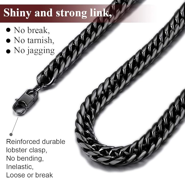 FindChic Men Curb Chain Necklace 18K Gold Plated/Stainless Steel/Black Chunky Double Tight Cuban Link Hip Hop Neck Chains for Men Boys 3.5MM/5MM/6MM/7MM/9MM/12MM 14''-30'' 8 Length Options (Send Gift Box)