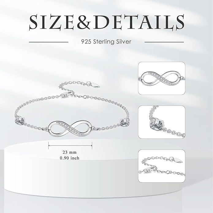 Dorunmo Infinity Bracelet Mom Bracelet 925 Sterling Silver 14K Gold Plated Infinity Heart Anklet for Women Christmas Jewelry Gifts for Wife Mom Daughter