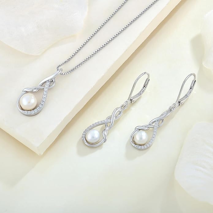 STARCHENIE Freshwater Cultured Pearl Necklace for Women 925 Sterling Silver Infinity Birthstones Pendant Birthday Anniversary Jewelry
