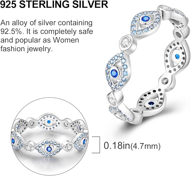 NARMO 925 Sterling Silver Rings for Women Evil Eyes Rings Entwined Line Cubic Zirconia Rings Simple Stackable Finger Rings Engagement Ring Personality Rings Size 6-9
