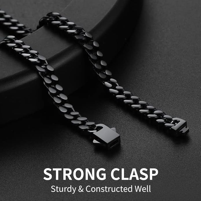 ChainsHouse Stainless Steel Mens Cuban Link Chain, Black/ 18K Gold Plated Miami Cuban Chain Necklace, 5mm/7mm/9mm/12mm/14mm Width, No Tarnish& Durable Hip Hop Mens Jewelry, 18"-30", Send Gift Box
