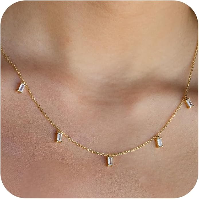 Dainty Gold Diamond Necklace for Women, 14k Gold Plated Diamond Station Choker Necklace for Women Daily & Minimalist, Gold Jewelry for Women