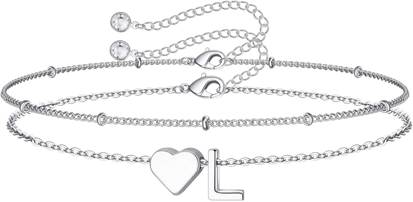 M MOOHAM Christmas Gifts for Grandkids Teens Girls -14K-Gold-Plated Heart Initial Bracelets for Women Girl Dainty Gold Bracelets Birthday Gift Stocking Stuffers for Women Teenage Girls Kids Gifts