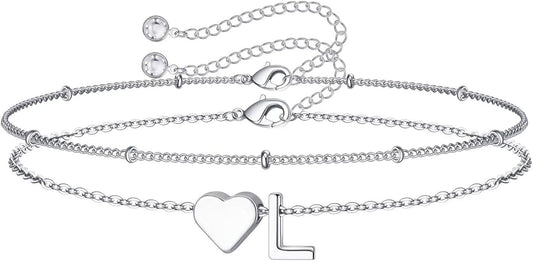 M MOOHAM Christmas Gifts for Grandkids Teens Girls -14K-Gold-Plated Heart Initial Bracelets for Women Girl Dainty Gold Bracelets Birthday Gift Stocking Stuffers for Women Teenage Girls Kids Gifts