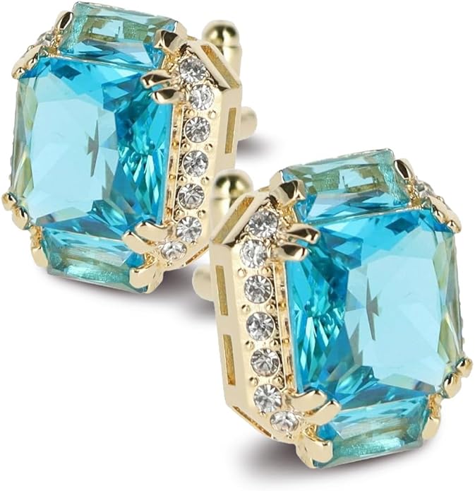 Rectangular Colored Diamond-Flanked Crystal Cuff Links – Tuxedo Suit Accessories, Cufflinks for Men