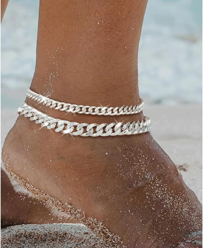 Ankle Bracelets For Women Waterproof Adjustable Ankles 18KGold Plated Dainty Trendy Layered Cuban Link Chain Anklets Set Beach Jewelry