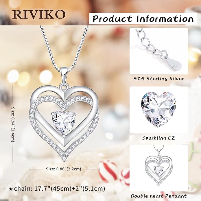 RIVIKO Infinity Heart Symbol Necklace for Women 925 Sterling Silver Love Heart Pendant Valentine's Day Mother's Day Anniversary Birthday Christmas Jewelry Gifts for Women Mom Wife Sister Her Friends