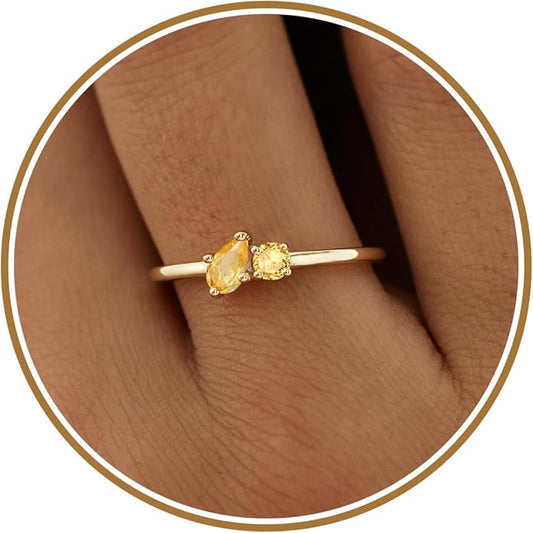 JSJOY Birthstone Rings for Women Dainty Emerald Blue Ring Birthday Gifts for Mom Her Gemstones CZ Ring for Teens Gold Rings That Don't Tarnish Adjustable Ring Jewelry Gifts
