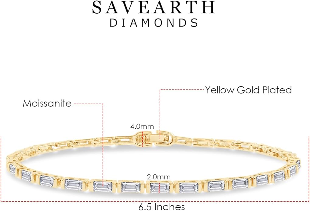 2mm Tennis Bracelet for Women Classic Baguette cut Lab Created Moissanite Stacking Dainty Bracelets in 18K Gold Plated Jewelry Gift for Her