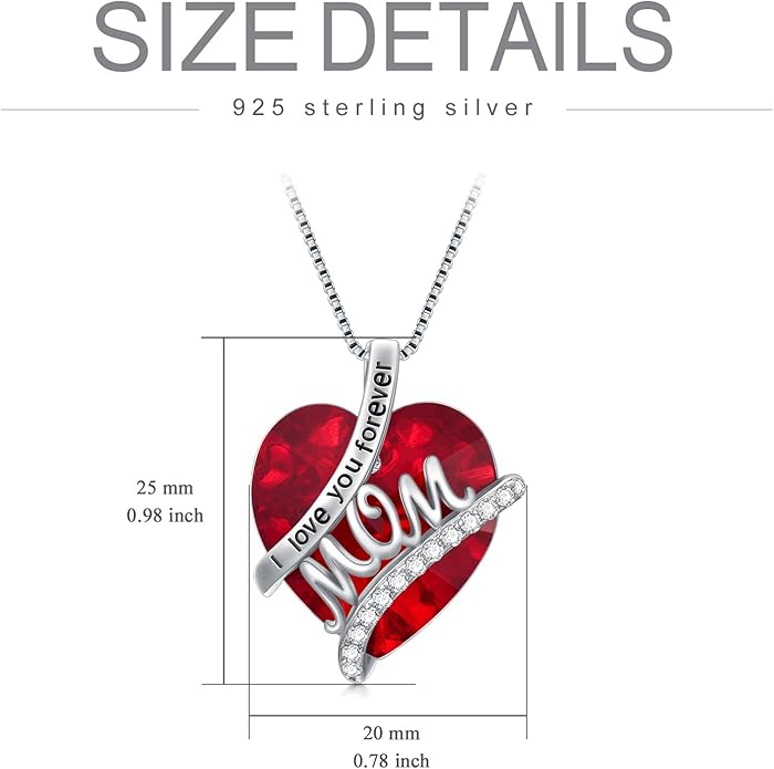 Mothers Day Gifts for Mom s925 Sterling Silver I Love You Forever Love Hear Mon Pendant Necklace with 12 Birthstone Jewelry Birthday Christmas Gifts for Women Grandma Mom Nana From Duaghter Son