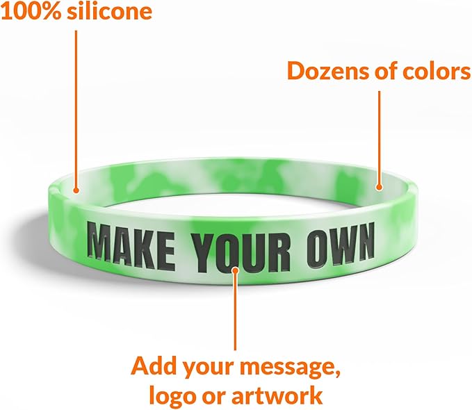 Custom Wristbands For Events, Fundraisers & Promotions | Add Text, Icons, & Logos | Bulk Rubber Bracelets | Classic 1/2” | 100% Silicone