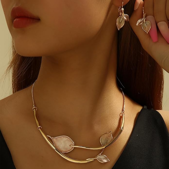 Chunky Statement Jewelry Set Vintage Retro Leaf Flower Floral Geometric Bohemian Boho Bib Necklace Earring Set Fashion Costume Jewelry for Women Girls Wedding Party Prom Unique Gift