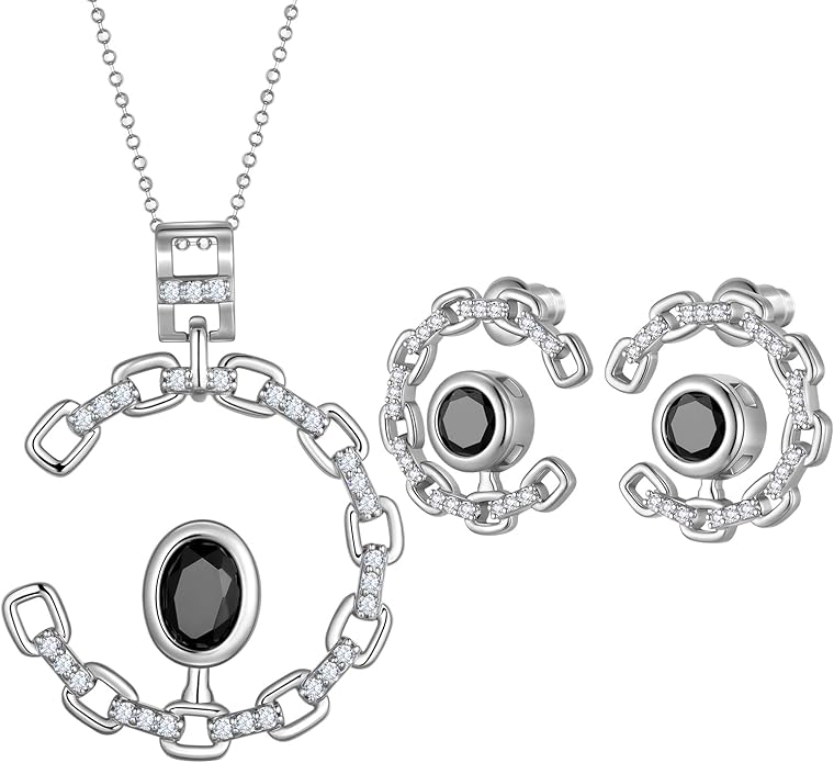 Ydou Elegant C-Shaped Crystal Necklaces/Stud Earrings Set with Birthstone Jewelry Set Silver Plated Fashion Jewelry for Women CS0003