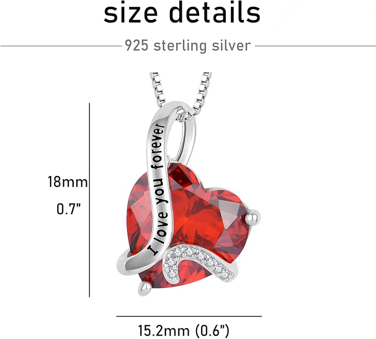 Women Heart Necklace 925 Sterling Silver I Love You Forever Pendant Necklace with Cubic Zirconia Jewelry