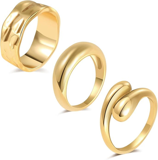 Chunky Gold Rings for Women Non Tarnish, 18K Gold Plated Statement Dome Rings Stacking,Thumb Ring, Mens Silver Eternity Wedding Band Jewelry Size 5-11