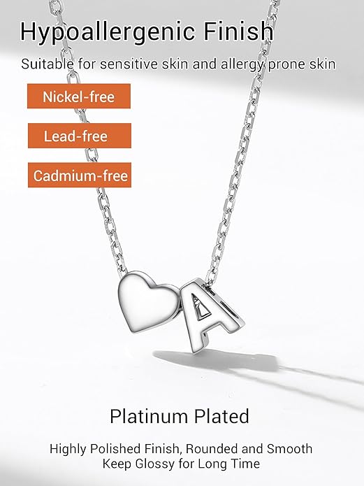 PROSILVER Initial Heart Necklace for Women, 925 Sterling Silver Tiny Heart Letter Necklace Siver, Gold Necklace, Come with Box
