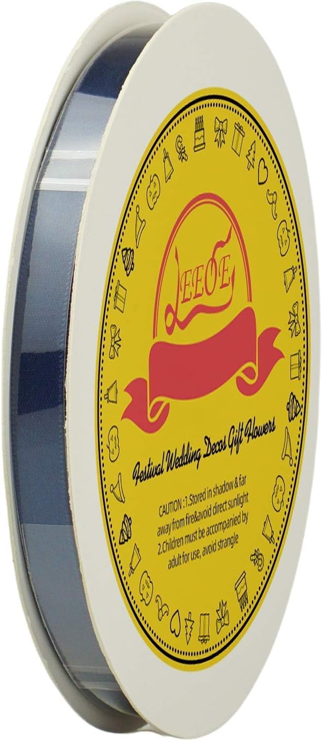 LEEQE Double Face Navy Blue Satin Ribbon 3/8 inch X 50 Yards Polyester Navy Blue Ribbon for Gift Wrapping Very Suitable for Weddings Party Invitation Decorations and More