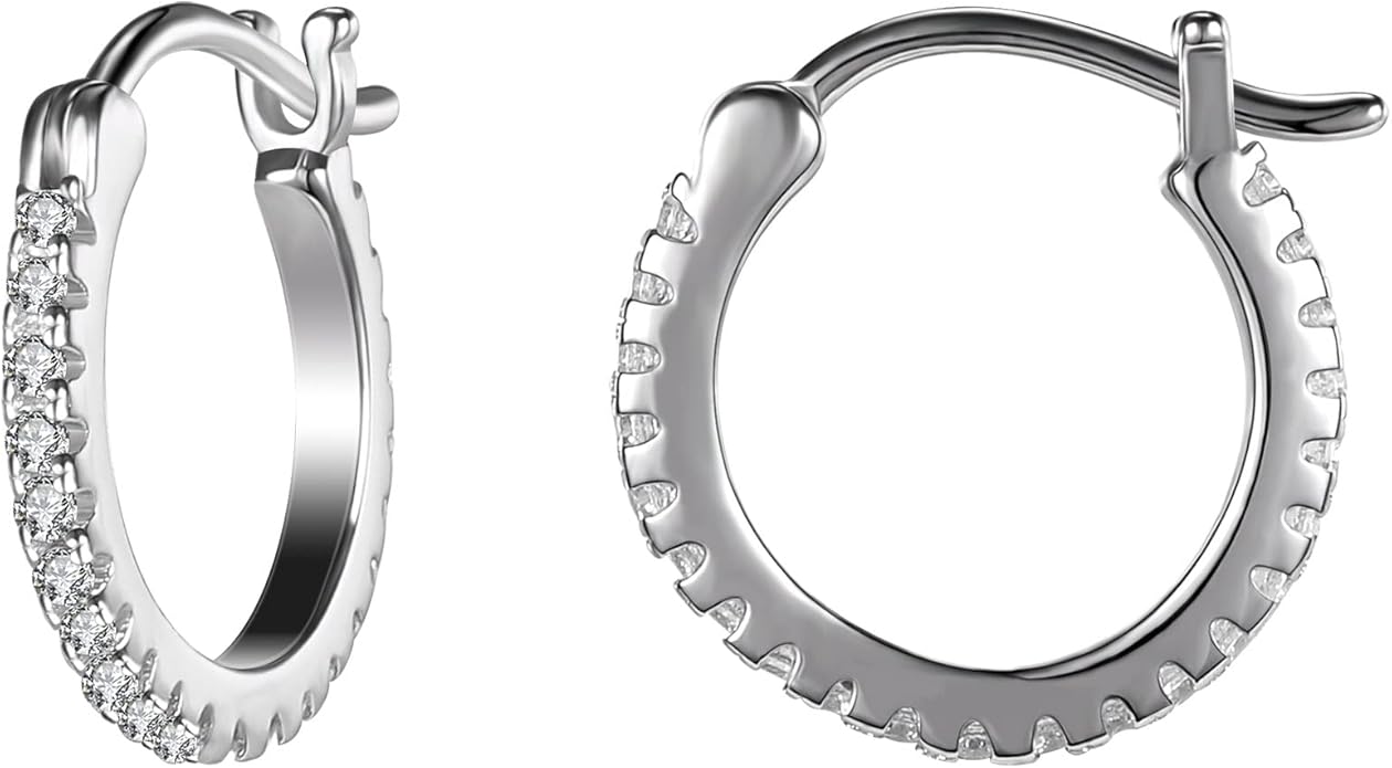 AoedeJ 925 Sterling Silver Hoop Earrings, High Polished Round Tiny Click-Top Hoop Earrings, Small Clasp Hoop Piercing Earrings